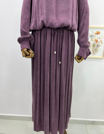 İpek Cupra Kumaş Etek Takım Mürdüm