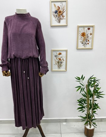 İpek Cupra Kumaş Etek Takım Mürdüm