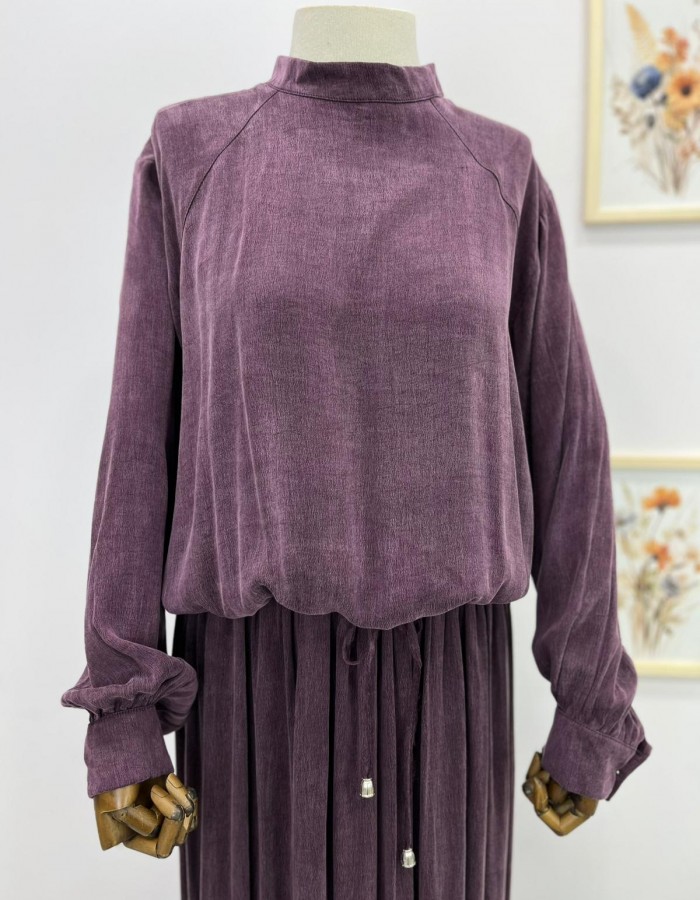 İpek Cupra Kumaş Etek Takım Mürdüm