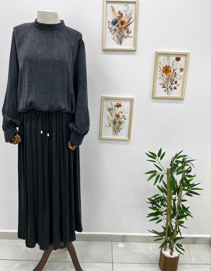 İpek Cupra Kumaş Etek Takım Antrasit