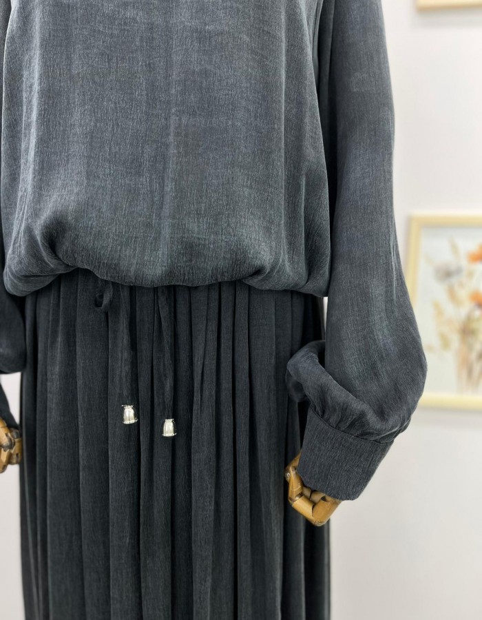 İpek Cupra Kumaş Etek Takım Antrasit