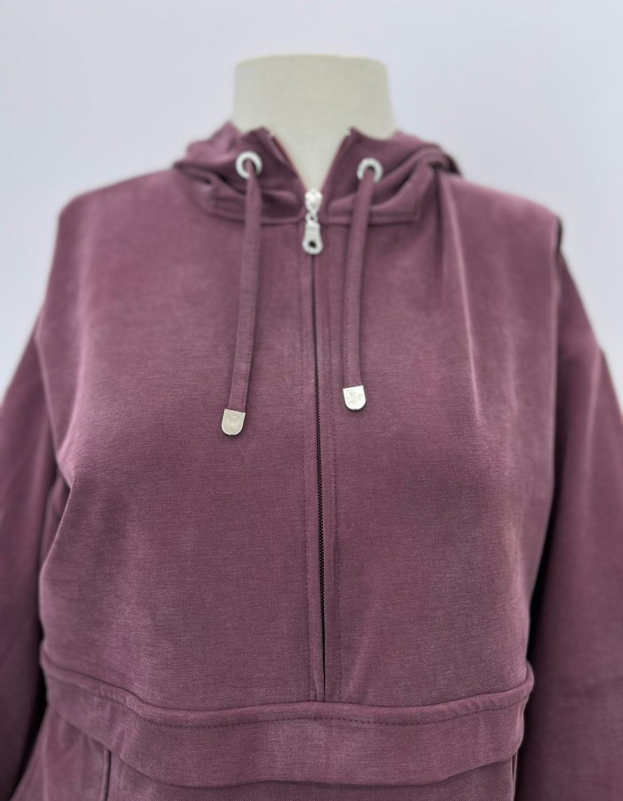 Kapüşonlu Bağcık Detaylı Sweat Etek Takım Mürdüm