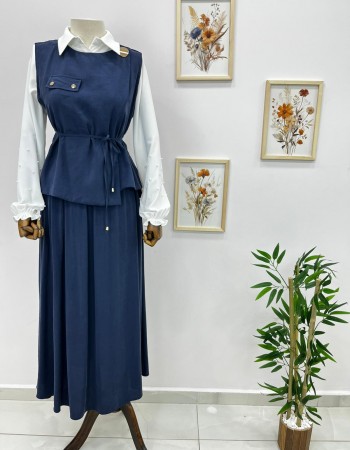 Yelekli Etek Takım Lacivert