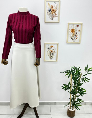 Fermuarlı Krem Etek Scuba