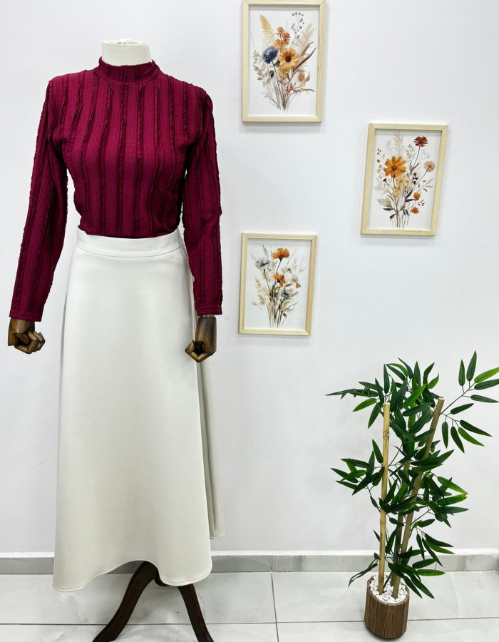 Fermuarlı Krem Etek Scuba