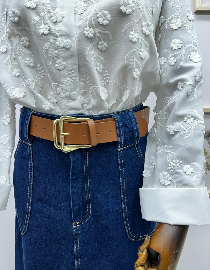 Taba Renk Kemerli Kalem Kot Etek