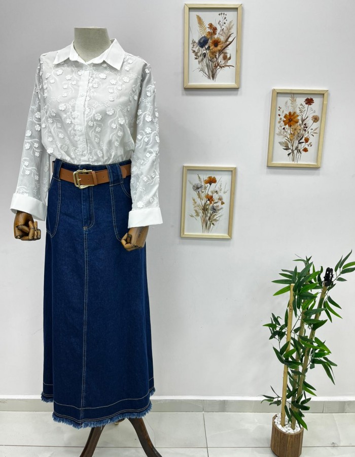 Taba Renk Kemerli Kalem Kot Etek