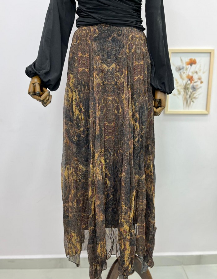 Alaca Desenli Asimetrik Şifon Etek