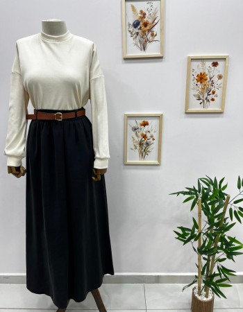 Beli Lastikli Kemerli Etek Siyah