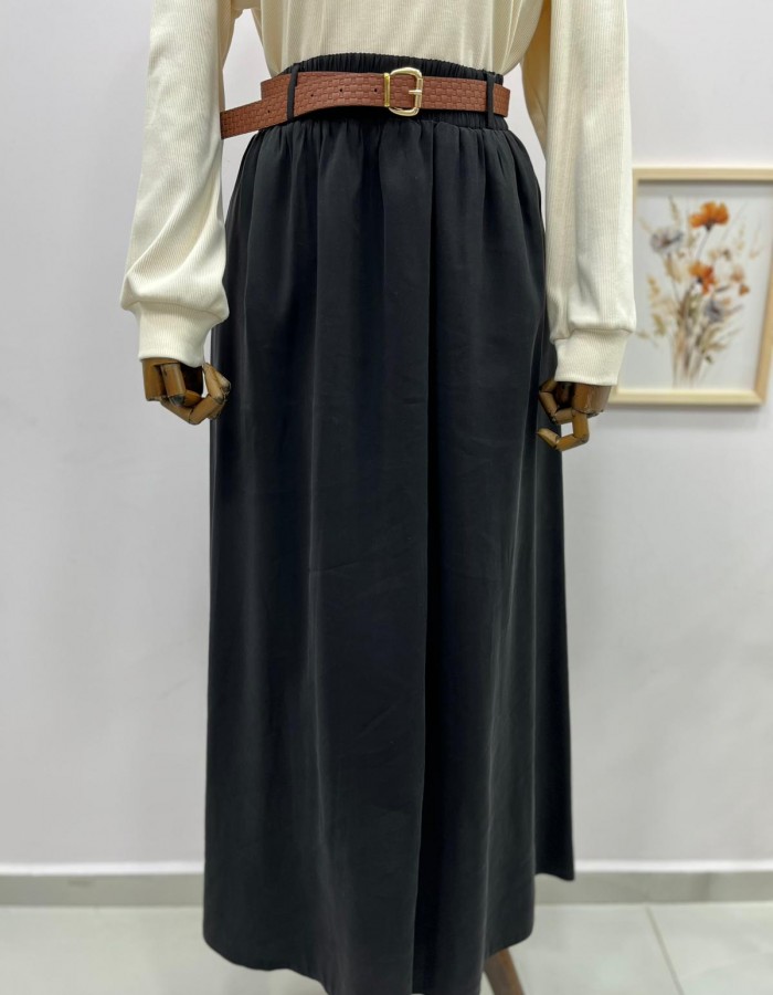 Beli Lastikli Kemerli Etek Siyah