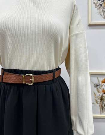 Beli Lastikli Kemerli Etek Siyah