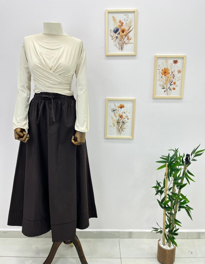 kahverengi beli lastikli etek