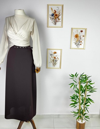 Kemerli Kalem Etek Kahverengi