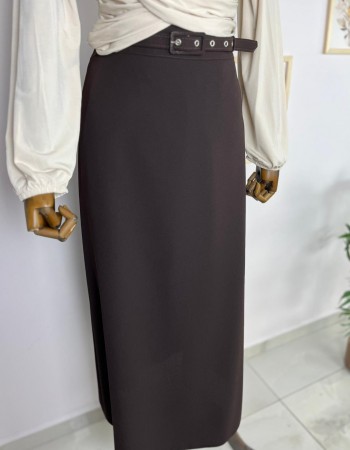 Kemerli Kalem Etek Kahverengi