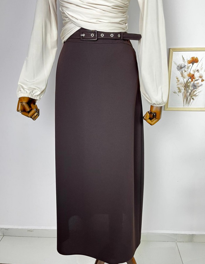 Kemerli Kalem Etek Kahverengi