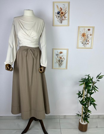 koyu vizon beli lastikli etek