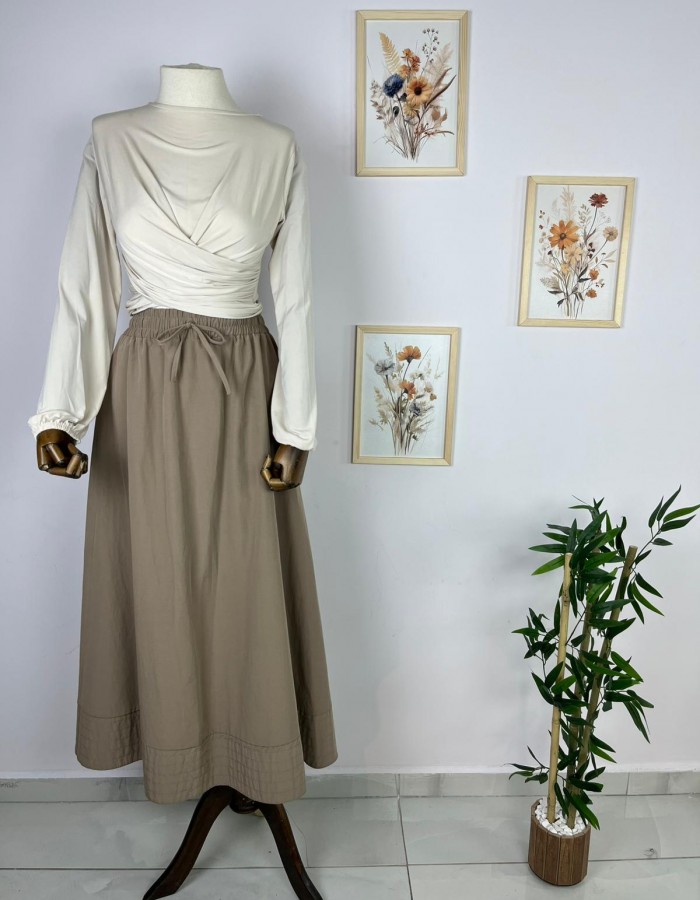 koyu vizon beli lastikli etek