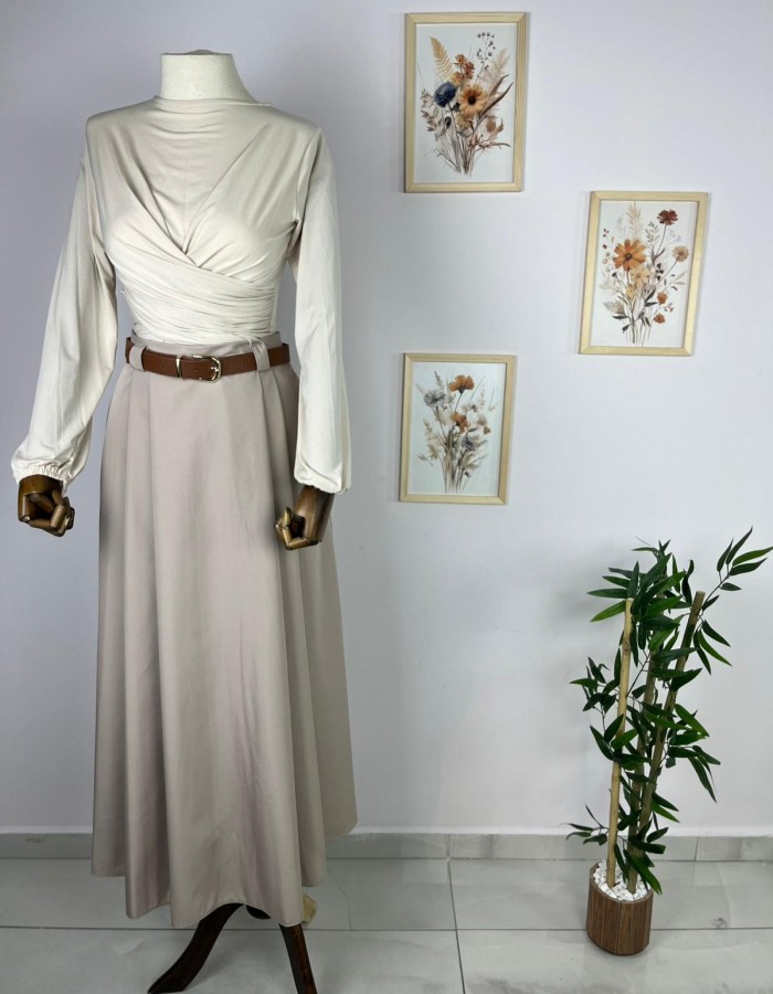 vizon renk kemerli etek