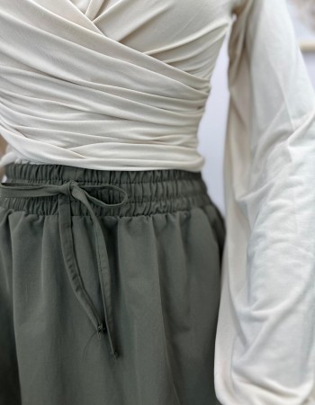 koyu yeşil beli lastikli etek