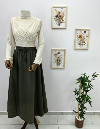 koyu yeşil beli lastikli etek