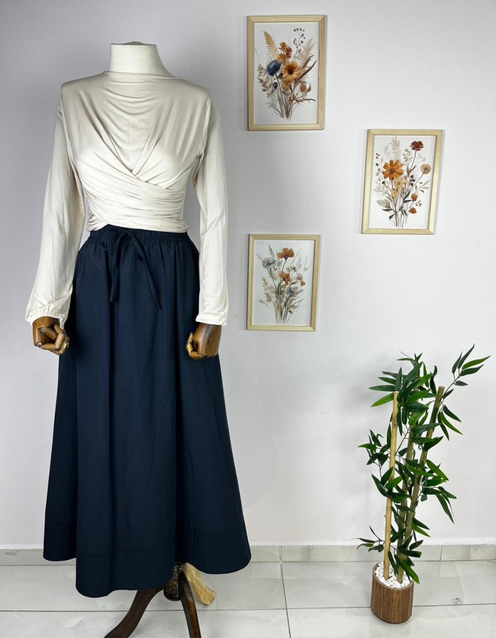 lacivert beli lastikli etek