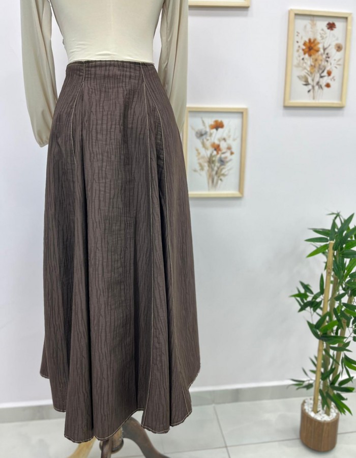 yağmur desenli etek kahverengi