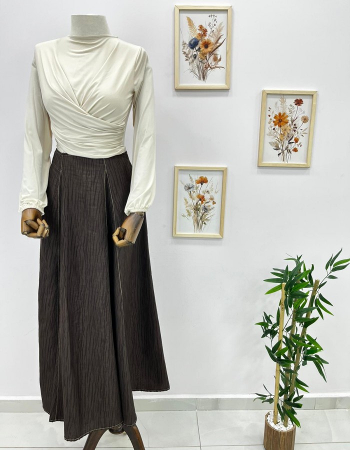 yağmur desenli etek kahverengi