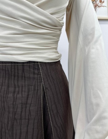 yağmur desenli etek kahverengi