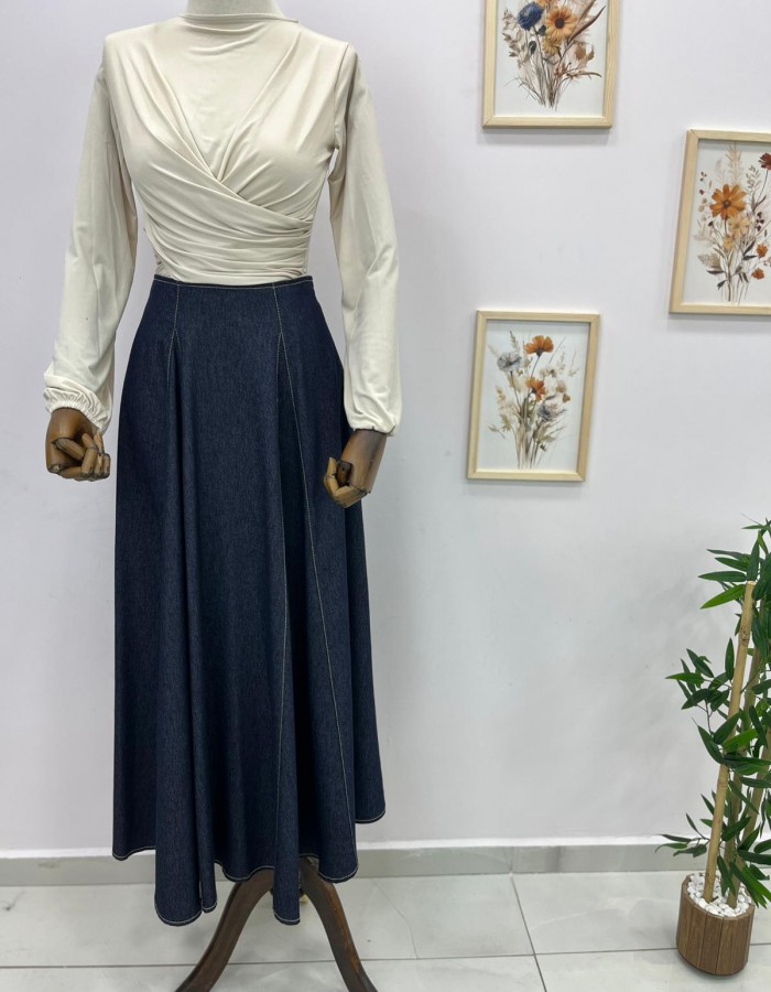 yağmur desenli etek kot