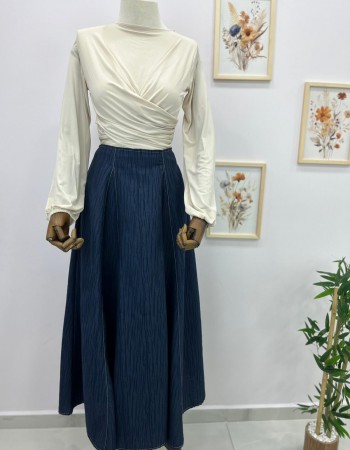 yağmur desenli etek lacivert