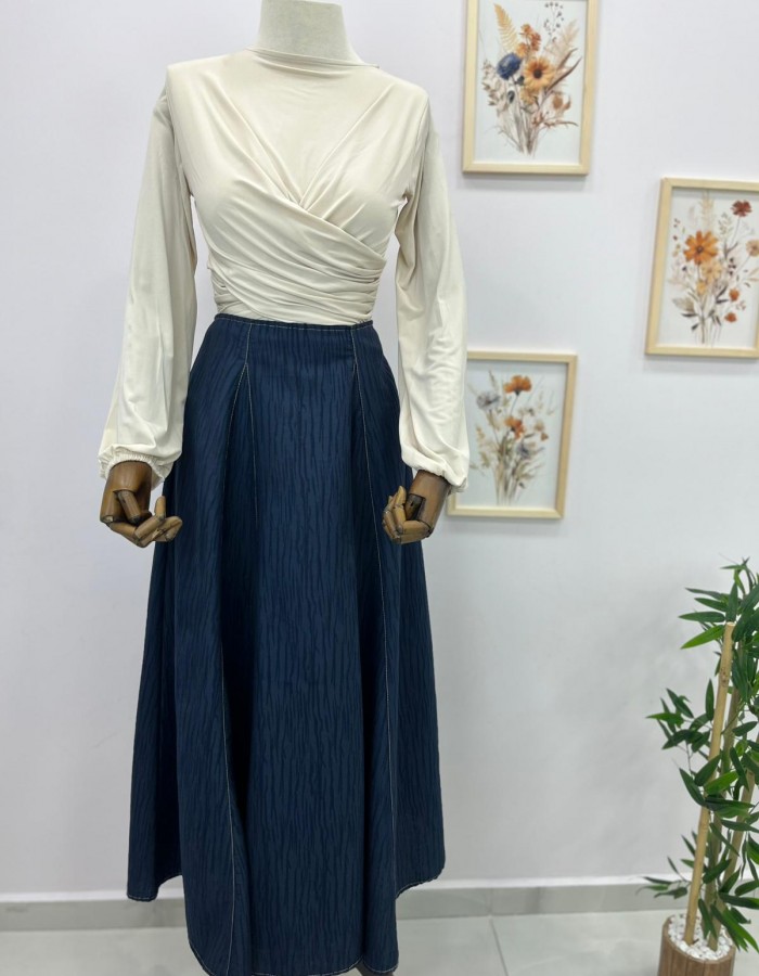 yağmur desenli etek lacivert