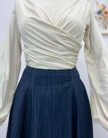 yağmur desenli etek lacivert