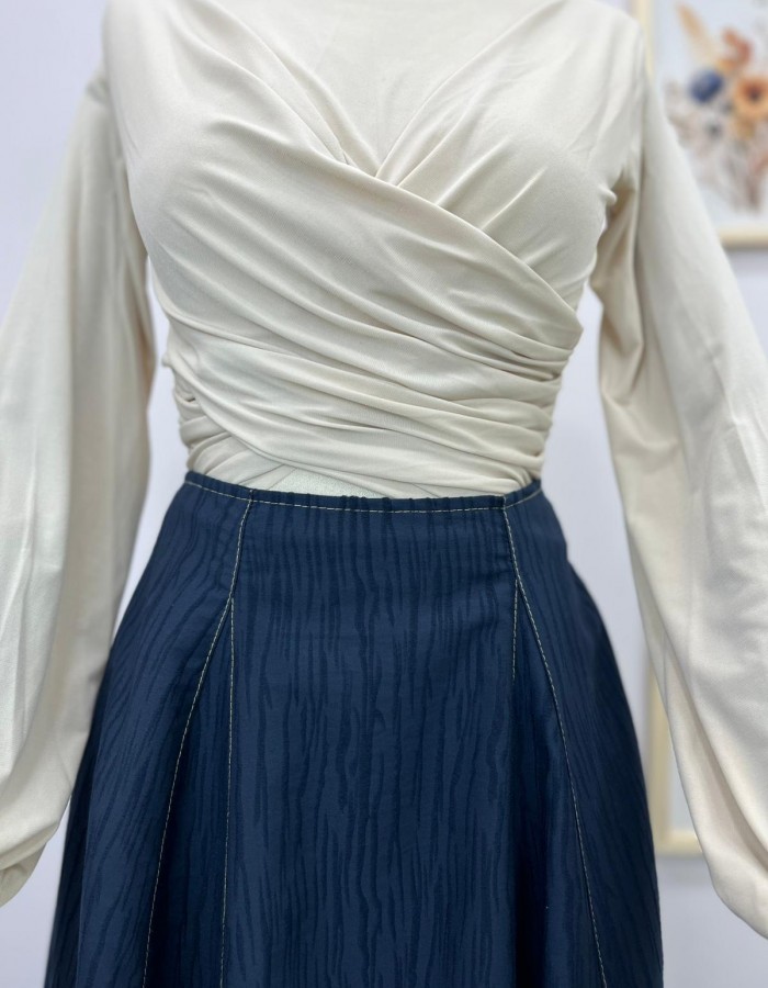 yağmur desenli etek lacivert