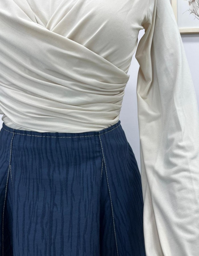 yağmur desenli etek lacivert