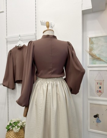 Kahverengi Balon Kol Gömlek