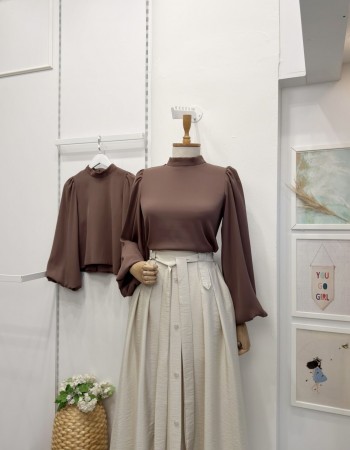 Kahverengi Balon Kol Gömlek