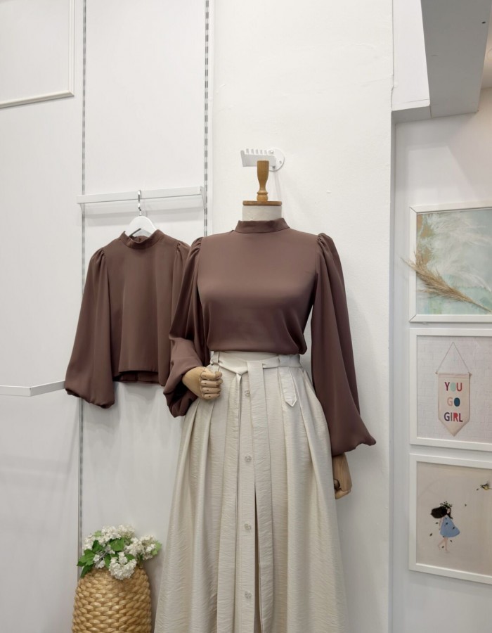 Kahverengi Balon Kol Gömlek