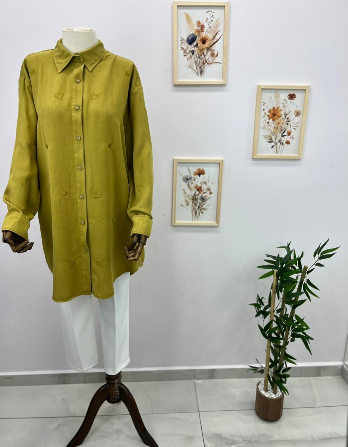 Kalp Desenli Büyük Beden Gömlek 