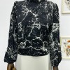 Siyah Mermer Desenli Balon Kol Gömlek