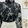 Siyah Mermer Desenli Balon Kol Gömlek