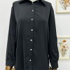 Siyah Önden Düğmeli Kadın Gömlek