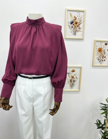 Vişne Çürüğü Pile Detaylı Kadın Gömlek