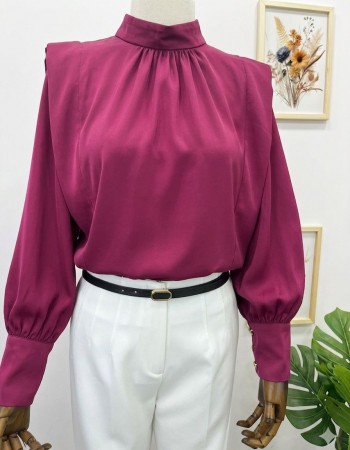 Vişne Çürüğü Pile Detaylı Kadın Gömlek