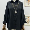 Siyah Kadın Yarasa Kol Seyyar Kolye Detaylı Gömlek