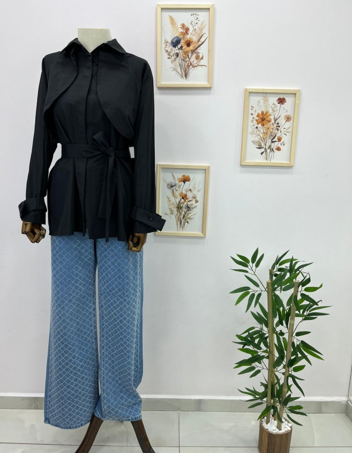 FIRFIR DETAYLI SİYAH GÖMLEK TUNİK