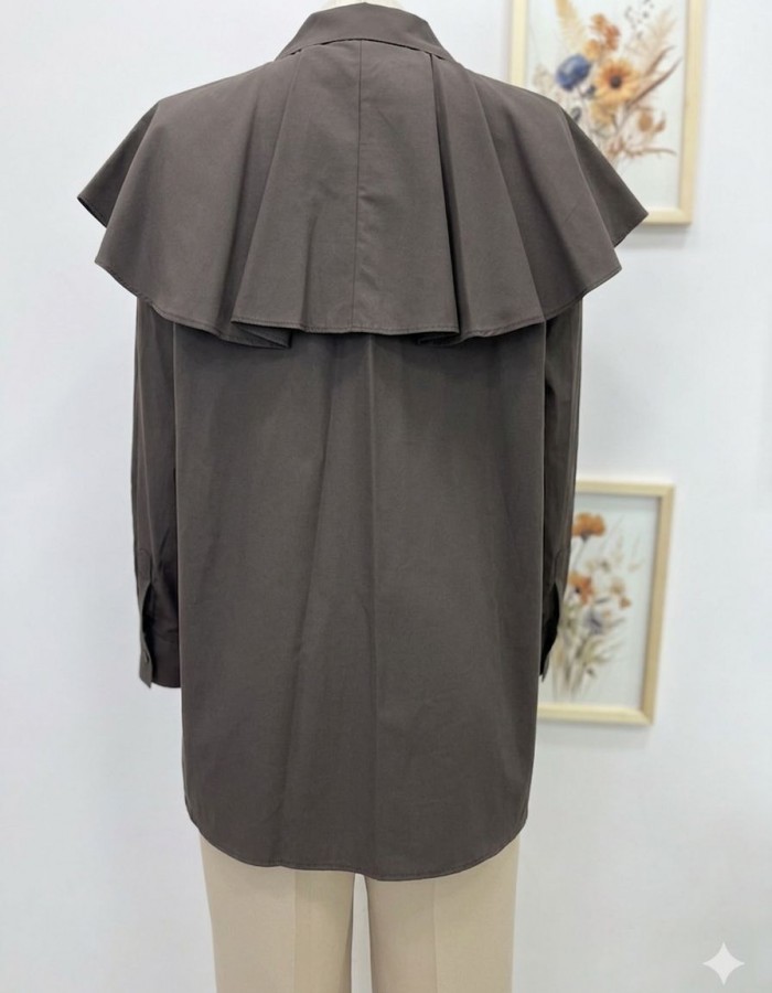 pelerin detaylı kahverengi gömlek tunik