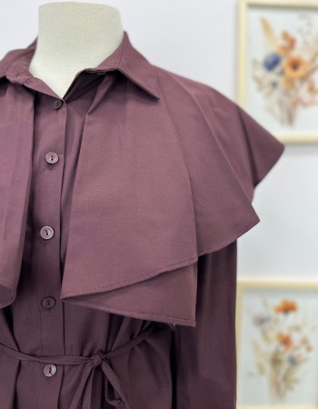 pelerin detaylı mürdüm gömlek tunik