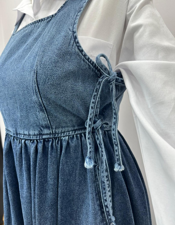 Bağlama Detaylı Kot Jile Koyu 