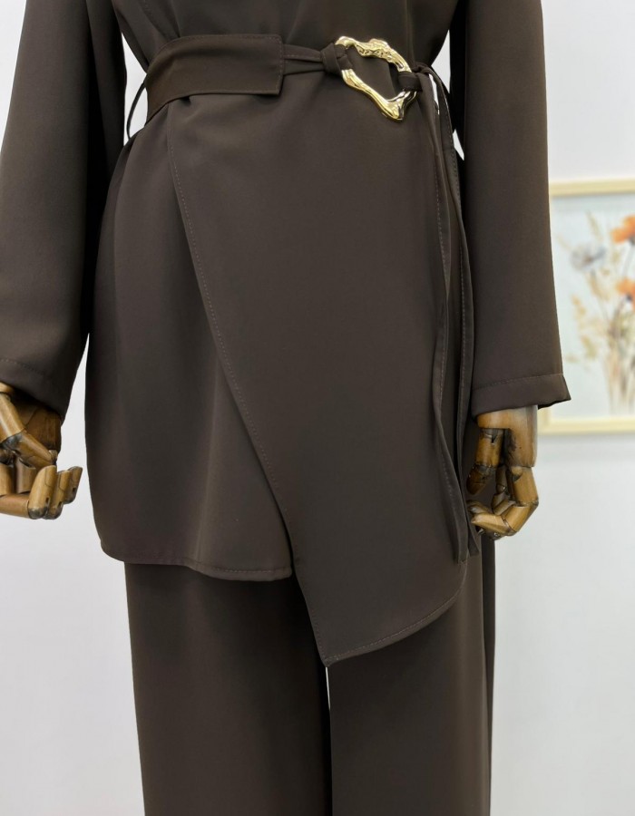 Gold Kemerli Asimetrik Model Pantolon Takım