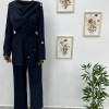 Şal Yaka Detaylı Belden Bağlamalı Pantolon Takım Lacivert